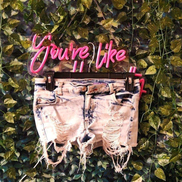 Boom Boom Jeans Pants - Acid Washed Distressed Shorts